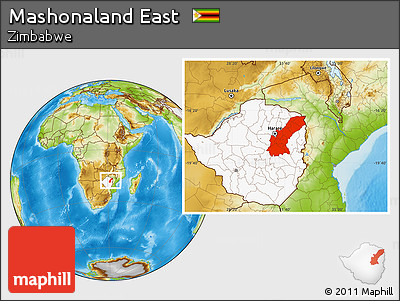 Physical Location Map of Mashonaland East, highlighted country