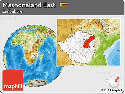 Physical Location Map of Mashonaland East, highlighted country