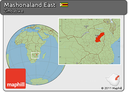 Savanna Style Location Map of Mashonaland East, within the entire country