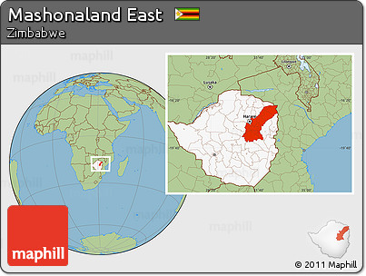 Savanna Style Location Map of Mashonaland East, highlighted country