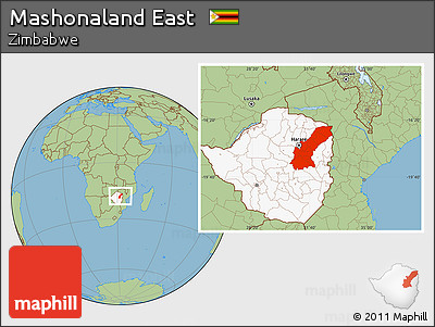Savanna Style Location Map of Mashonaland East, highlighted country