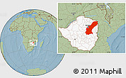 Savanna Style Location Map of Mashonaland East, highlighted country, hill shading