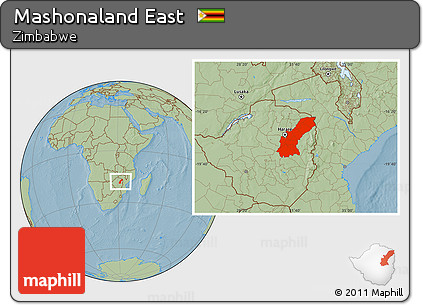 Savanna Style Location Map of Mashonaland East, hill shading