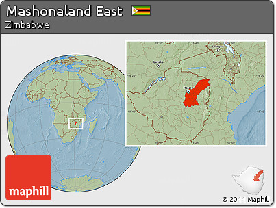Savanna Style Location Map of Mashonaland East, hill shading