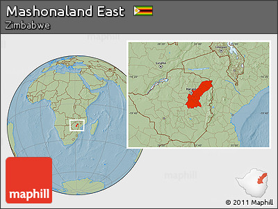 Savanna Style Location Map of Mashonaland East, hill shading