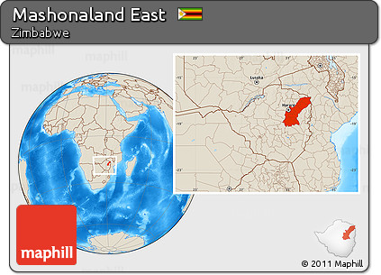 Shaded Relief Location Map of Mashonaland East, within the entire country