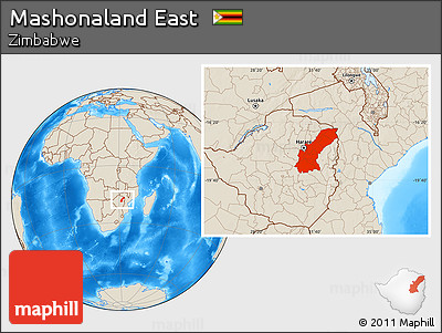 Shaded Relief Location Map of Mashonaland East