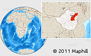 Shaded Relief Location Map of Mashonaland East, highlighted country, within the entire country