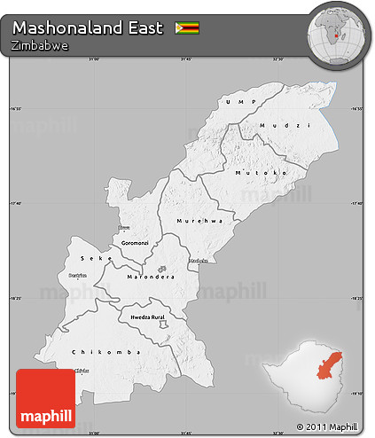 Gray Map of Mashonaland East, single color outside