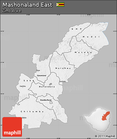 Gray Map of Mashonaland East, single color outside