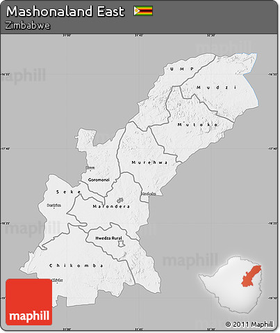 Gray Map of Mashonaland East, single color outside