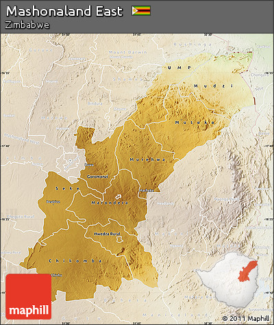 Physical Map of Mashonaland East, lighten