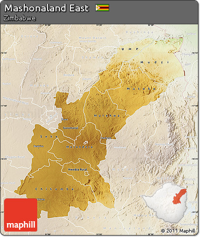 Physical Map of Mashonaland East, lighten