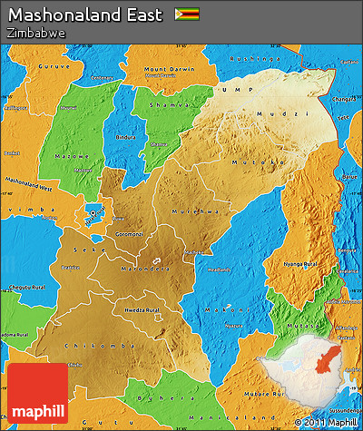 Physical Map of Mashonaland East, political outside