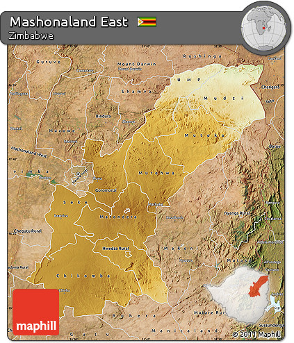 Physical Map of Mashonaland East, satellite outside