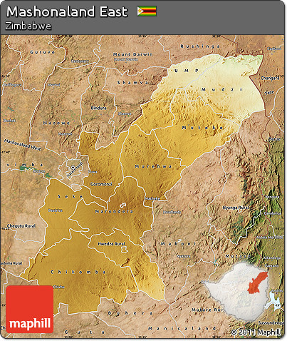 Physical Map of Mashonaland East, satellite outside