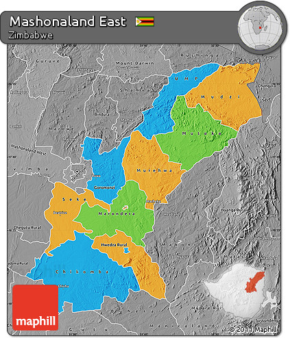 Political Map of Mashonaland East, desaturated
