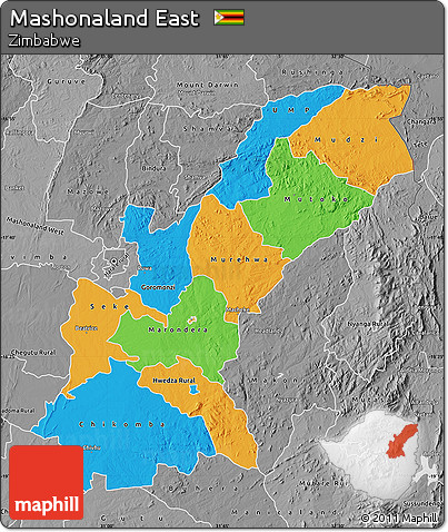Political Map of Mashonaland East, desaturated