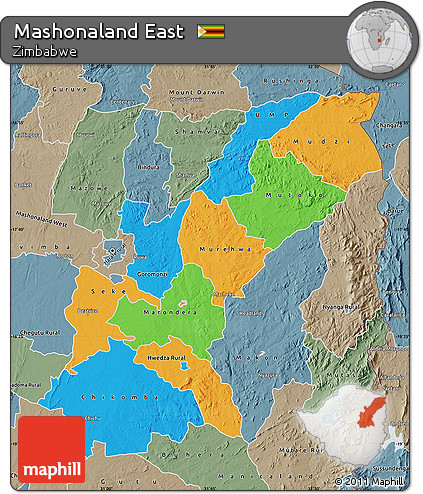 Political Map of Mashonaland East, semi-desaturated
