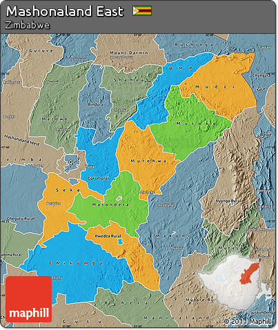 Political Map of Mashonaland East, semi-desaturated