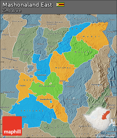 Political Map of Mashonaland East, semi-desaturated