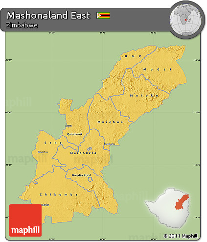 Savanna Style Map of Mashonaland East, single color outside