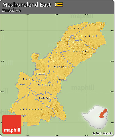Savanna Style Map of Mashonaland East, single color outside