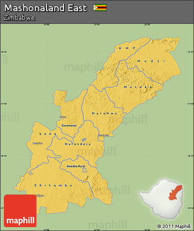 Savanna Style Map of Mashonaland East, single color outside