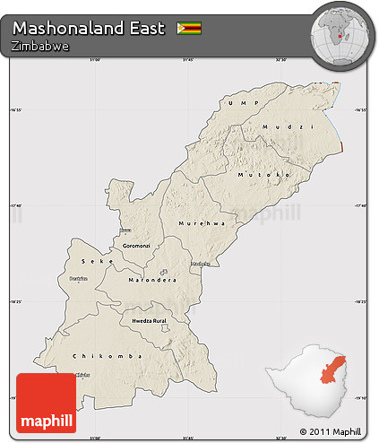 Shaded Relief Map of Mashonaland East, cropped outside
