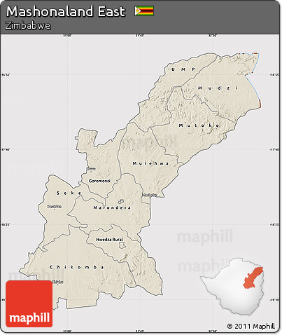 Shaded Relief Map of Mashonaland East, cropped outside