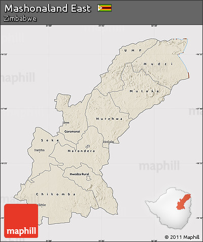 Shaded Relief Map of Mashonaland East, cropped outside