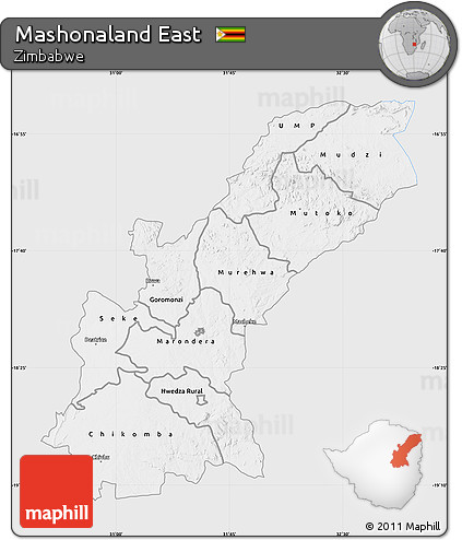 Silver Style Map of Mashonaland East, single color outside