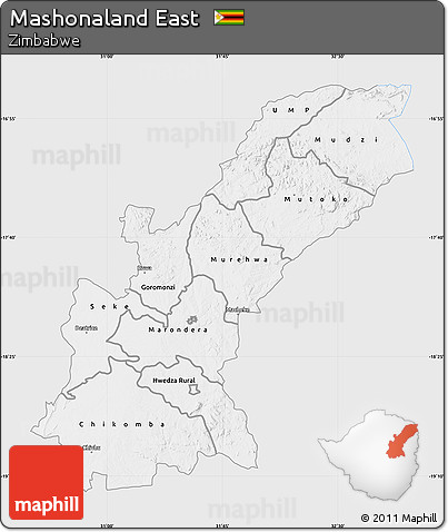Silver Style Map of Mashonaland East, single color outside