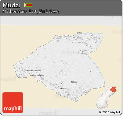 Classic Style 3D Map of Mudzi, single color outside