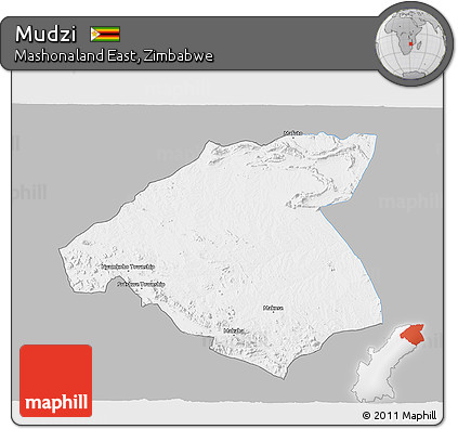 Gray 3D Map of Mudzi, single color outside
