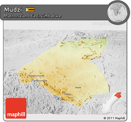 Physical 3D Map of Mudzi, lighten, desaturated