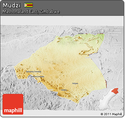 Physical 3D Map of Mudzi, lighten, desaturated