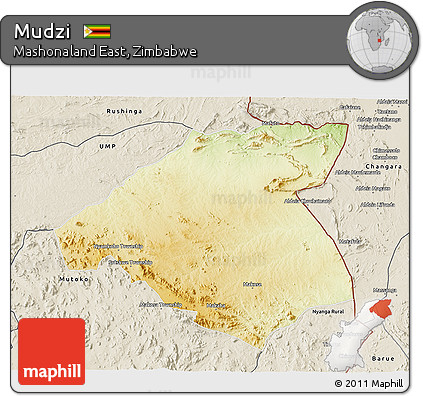 Physical 3D Map of Mudzi, shaded relief outside