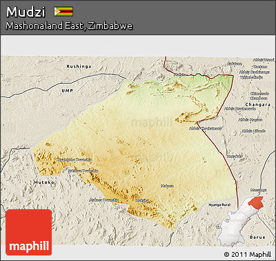 Physical 3D Map of Mudzi, shaded relief outside