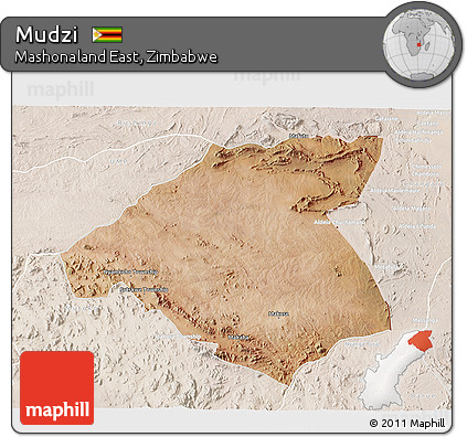 Satellite 3D Map of Mudzi, lighten