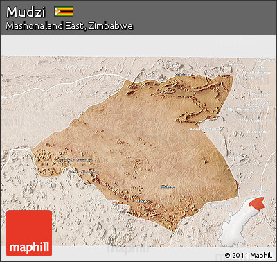 Satellite 3D Map of Mudzi, lighten