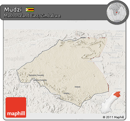 Shaded Relief 3D Map of Mudzi, lighten