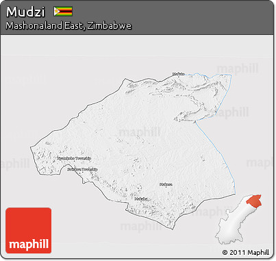 Silver Style 3D Map of Mudzi, single color outside