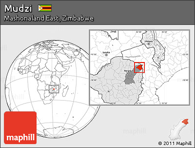 Blank Location Map of Mudzi, highlighted country, highlighted parent region