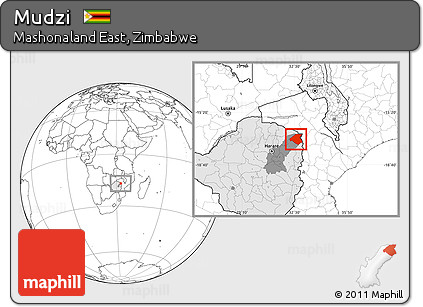 Blank Location Map of Mudzi, highlighted country, highlighted parent region