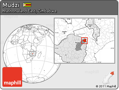 Blank Location Map of Mudzi, highlighted country, highlighted parent region