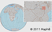 Gray Location Map of Mudzi, within the entire country, hill shading
