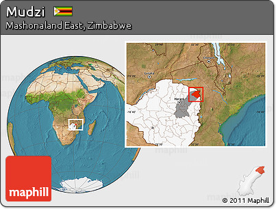 Satellite Location Map of Mudzi, highlighted country, highlighted parent region