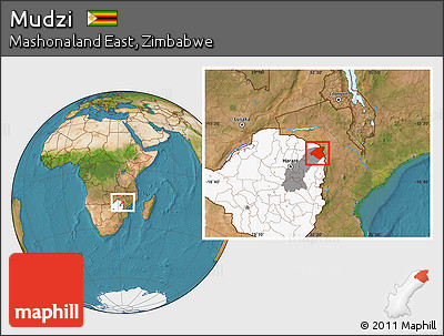 Satellite Location Map of Mudzi, highlighted country, highlighted parent region