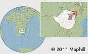 Savanna Style Location Map of Mudzi, highlighted country, highlighted parent region, within the entire country, hill shading